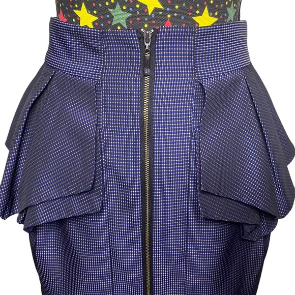 Cue peplum layered skirt, blue and gold checked pattern, size 8 - Picture 2 of 5